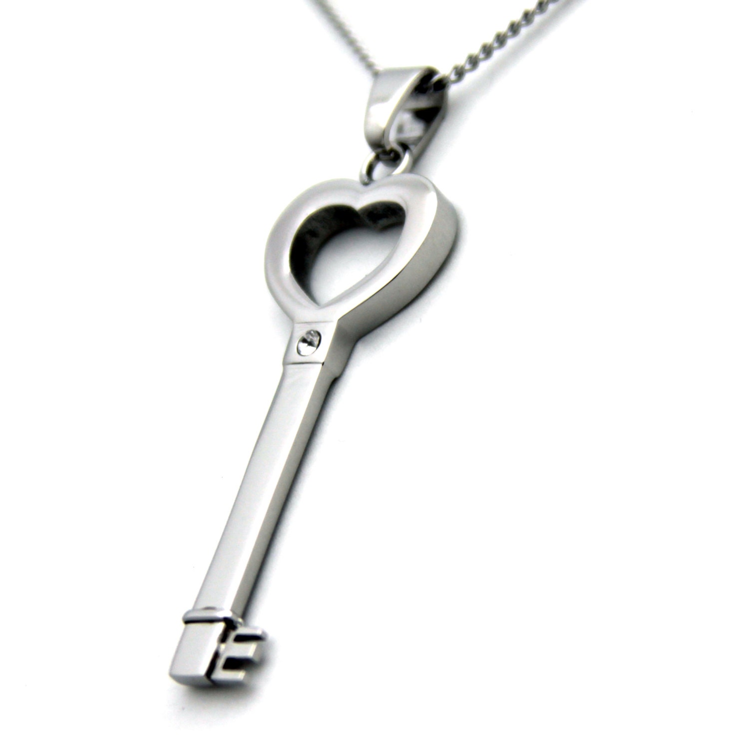 Key to My Heart Pendant Necklace With CZ Stainless Steel Etsy