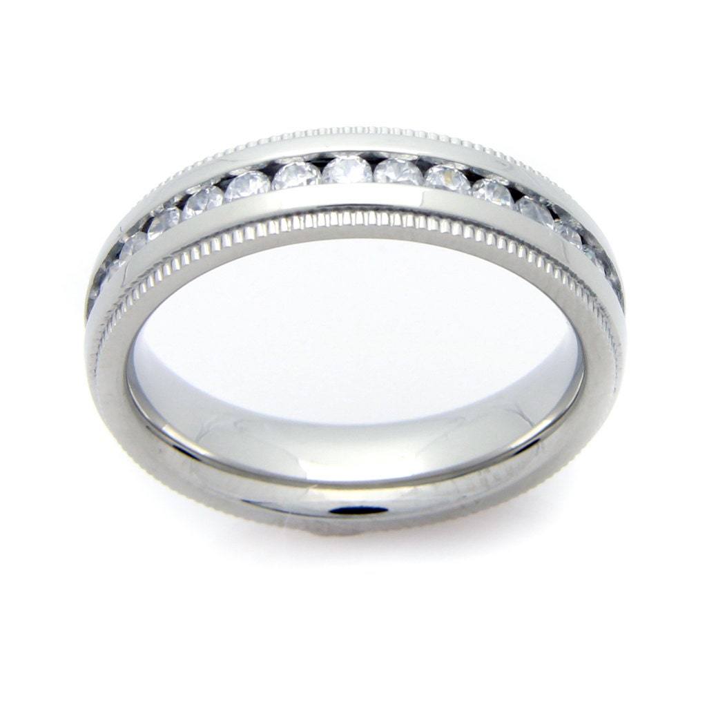 Stainless Steel Eternity Band With Cubic Zirconia Etsy