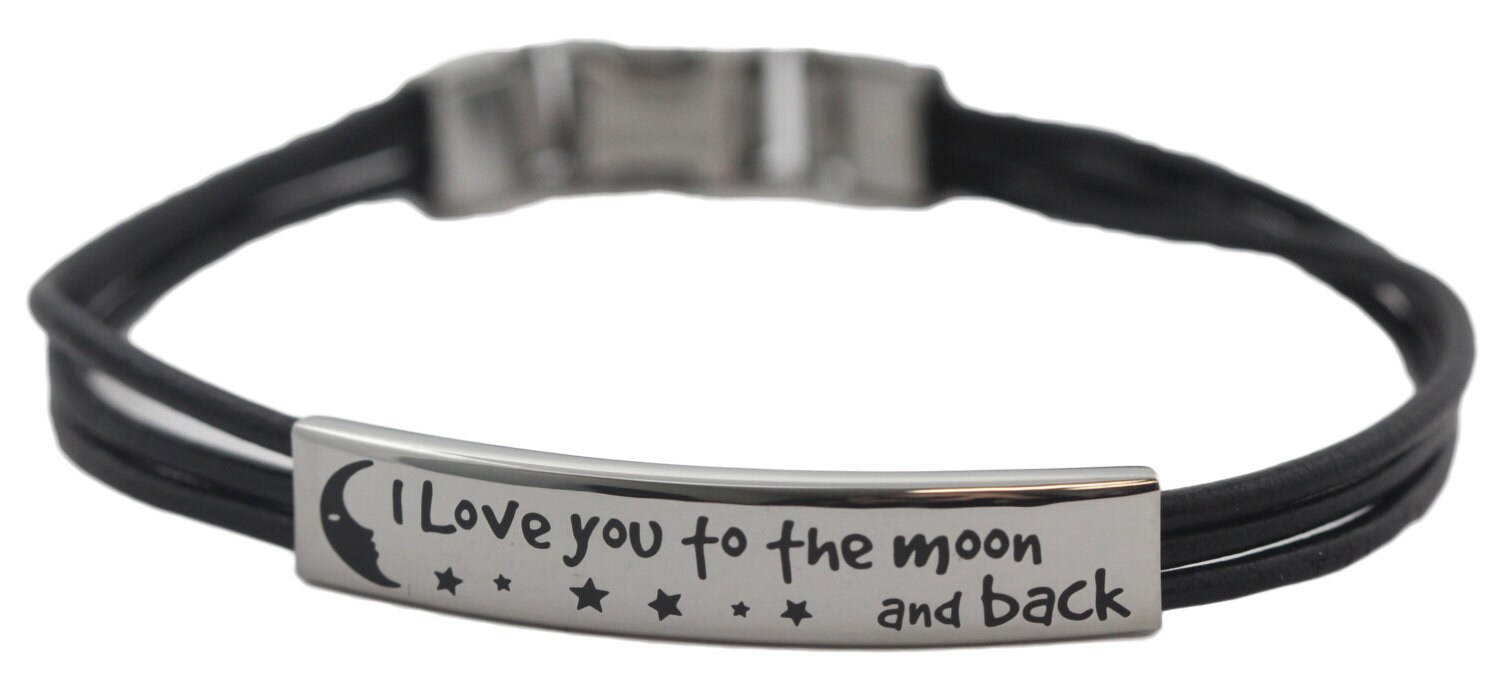 Real Leather Wristband Bracelet 'Love You To The Moon & Back' Ladies Mens Gift Real Leather Wristband Bracelet 'Love You To The Moon & Back' Ladies Mens Gift