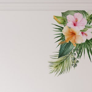 Kleiner tropischer Blumen-Wandsticker. Tropical Flowers Home décor. Alternative Wallpaper. Tropische Abziehungen und Blumenwanddekauf