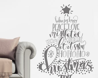 Calligraphy Christmas Tree Wall Sticker. Festive Home Decorations