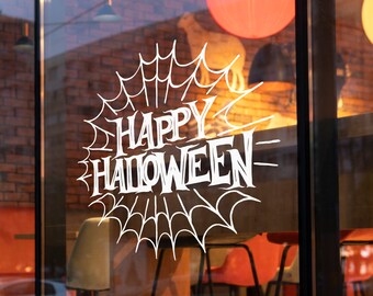 Happy Halloween winkelraamvinyl. Etalage-retailafbeeldingen. Fijne Halloween visuele merchandising