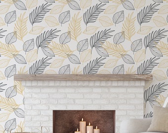 Gold And Black Palm Leaves Self Adhesive Wallpaper | Peel & Stick |Removable Wallpaper | Feature Wall | Fabric Wallpaper