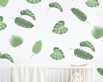 Tropical wall leaves Wall Sticker Mural. Tropical Home Decor. Floral Wall Decor. Lounge Wall Stickers