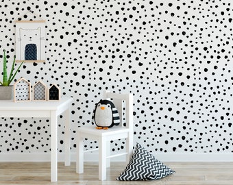 Black Dalmatian Dots Self-Adhesive Wallpaper | Peel & Stick | Removable Wallpaper | Feature Wall | Fabric Wallpaper