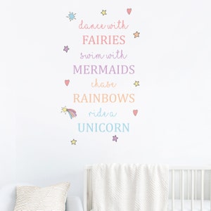 Wall Sticker - Unicorns - fairies - mermaids and raindows - Decals -  Wall Art - Wall Quote - Home Decor - Wall Decor - Wall Decals - Baby