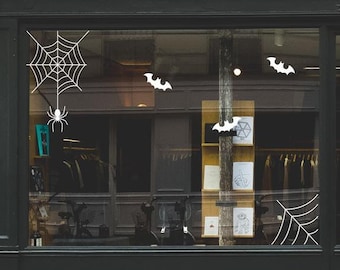 Spider et toile d’araignée Halloween vente au détail vinyle Set-Boutique fenêtre détail graphique-Halloween Visual Merchandising-sticker mural-fenêtre autocollant
