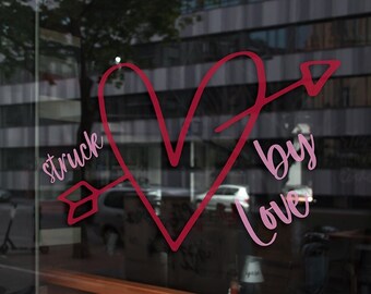 Getroffen door Love Valentines Retail Etalage Sticker Vinyl. Grafische vensterverkoop. Visuele merchandise. Etalagesticker