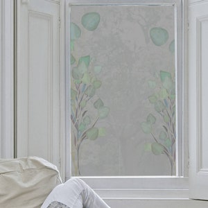 Eucalyptus Frosted Window Film. Alternative Nets Or Blinds. Security & Privacy Sandblasted Glass In Botanical Design