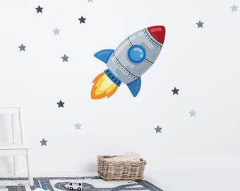 Adesivo de Parede Foguete e Estrelas - Decoração de Parede - Arte de Parede - Decoração para Casa - Decoração de Parede - Infantil