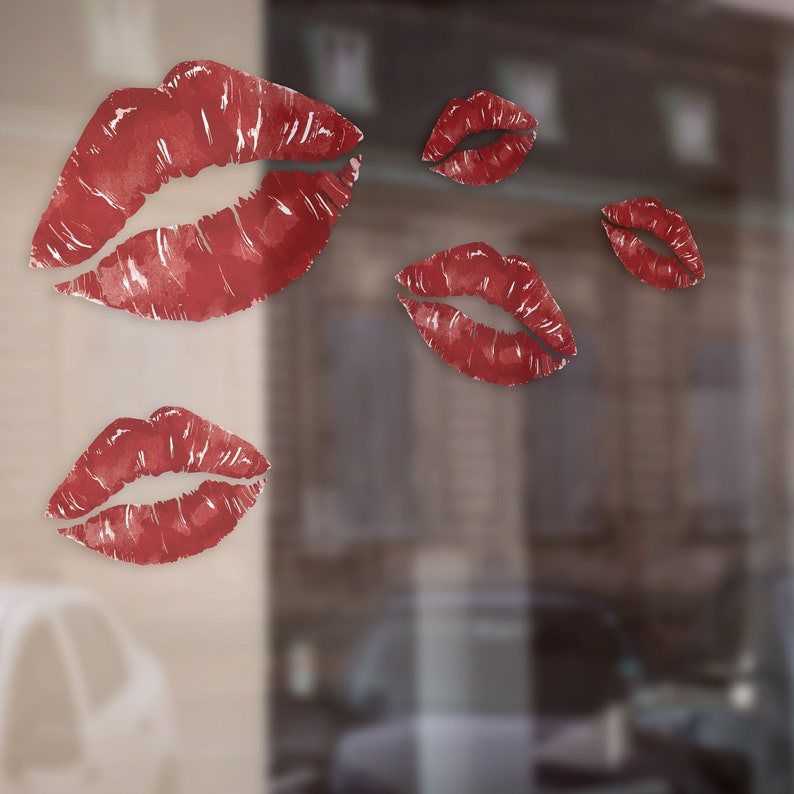 Ensemble de cinq lèvres Valentines Retail Shop Window Sticker Vinyl. Graphiques de détail de fenêtre. Merchandising visuel. Autocollant de fenêtre de magasin image 1