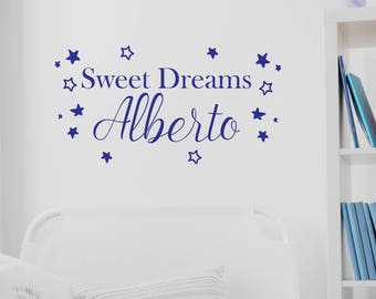 Personalised Sweet Dreams Wall Sticker-Decal-Wall Art-Heart Wall Sticker-Stars-Home Decor-Bedroom Decal-Nursery Decal-Name Sticker