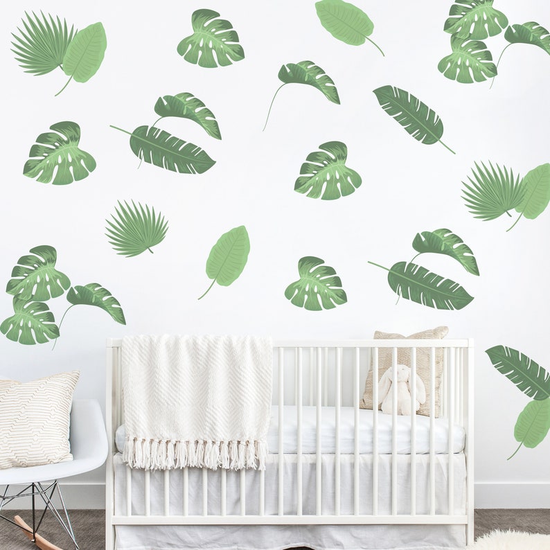 Tropical wall leaves Wall Sticker Mural. Tropical Home Decor. Floral Wall Decor. Lounge Wall Stickers image 1