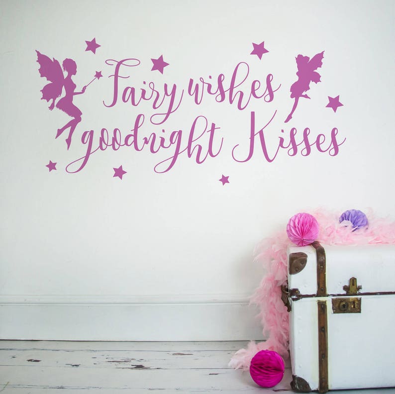 Home Decor Wall Stickers Wall Quotes Children/'s Room Fairy wishes and goodnight kisses wall sticker