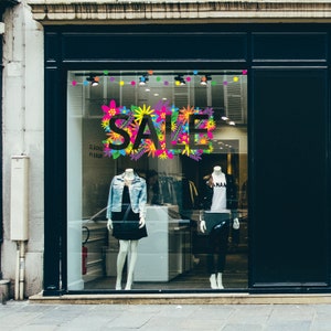 Floral SALE Retail Window Vinyl - Single sale sign – Shop Sign & Window Vinyl Sticker –  Visual Merchandising Window Decal Display