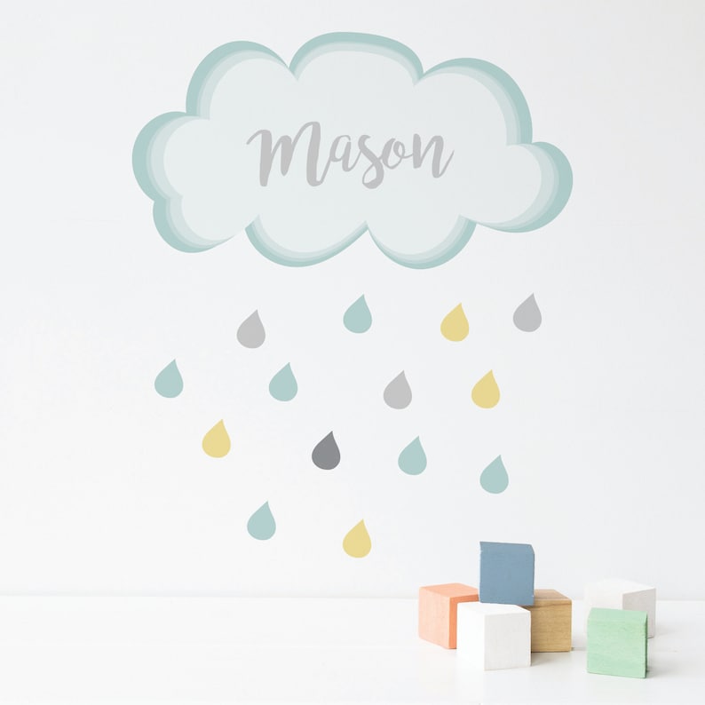 Wall Sticker Personalised Rain Cloud Wall Stickers Wall Decoration Wall Art Wall Tattoo Home decor Wall Decor Cloud Rain image 1