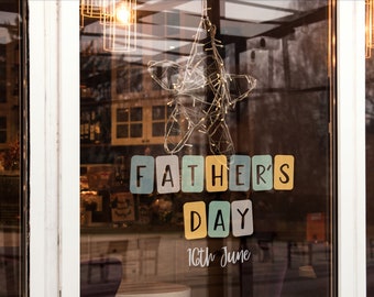 Father's Day Blocks Multicoloured Window Retail Graphics. Visual Merchandising. Shop Window Sticker