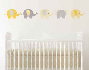 Yellow Elephants Wall Sticker Decals. Nursery & Children&#39;s Bedroom Jungle Decoration