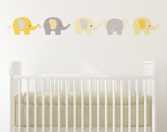 Yellow Elephants Wall Sticker Decals. Nursery & Children's Bedroom Jungle Decoration