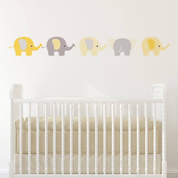 Éléphants jaunes Wall Sticker Stickers. Pépinière & enfants chambre jungle décoration