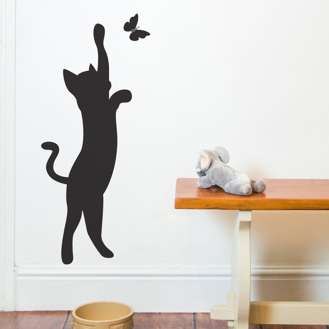 Adesivo Da Parete Farfalle A Forma Di Gatto - Decorazione In Vinile Opaco 29x34 Cm, Per Soggiorno, Cucina, Camera