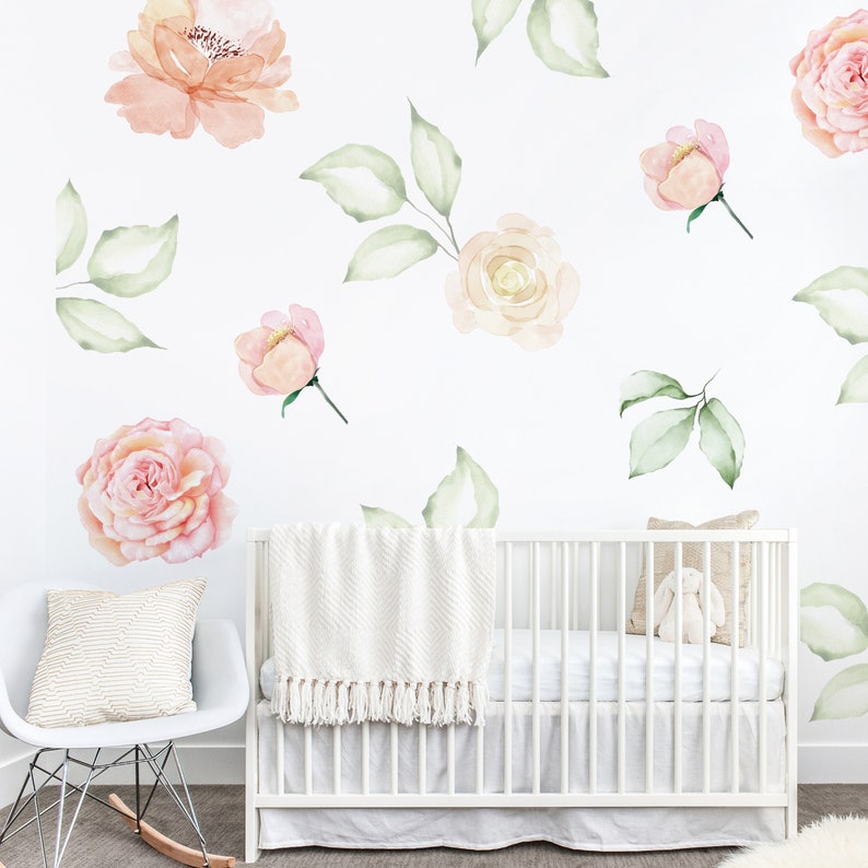 Roses And Romance Floral Wall Sticker Mural. Flower Home Decor. Floral Wall Decor. Lounge Wall Stickers image 1