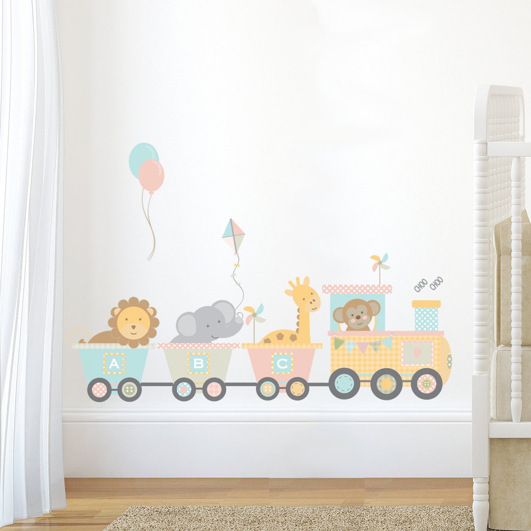 Pastel Jungle Animal Train Wall Sticker Set Etsy