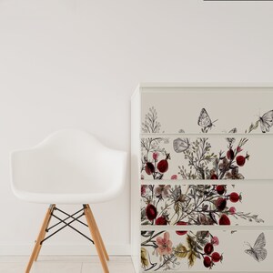Butterfly Floral Furniture Stickers - Ikea Hack For Ikea Malm Drawers - Furniture Wall Stickers - Flower Home Decor - Furniture Upcycle