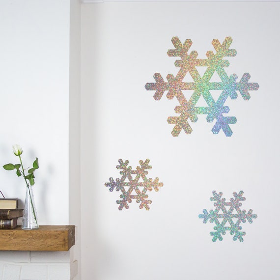 Repositionable Snowflake Decor Glitter Snowflake Wall Decals - Peel & Stick, Reusable, Set Of 47 Reusable Holiday Wall Decor