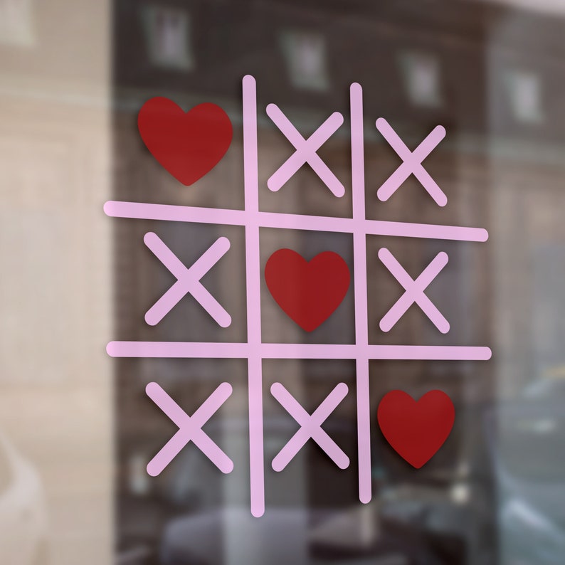 Hearts and Crosses Valentines Retail Shop Window Sticker Vinyl. Window Retail Graphics. Visual Merchandising. Shop Window Sticker image 1