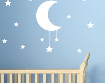 Moon And Stars Wall Sticker. Nursery Sticker Decoration