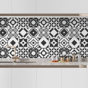 Morrocan Monochrome Tile Decals - Tile Stickers - Self-Adhesive Wall Tile Stickers - Set of 12