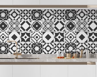 Morrocan Monochrome Tile Decals - Tile Stickers - Self-Adhesive Wall Tile Stickers - Set of 12