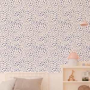 Shibori Blue Dalmatian Dots Self-Adhesive Wallpaper | Peel & Stick |Removable Wallpaper | Feature Wall | Fabric Wallpaper