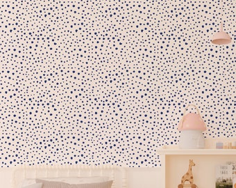 Shibori blauwe Dalmatische stippen zelfklevend behang | Peel & Stick | Verwijderbaar behang | Kenmerk Muur | Stoffen behang