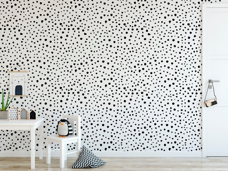 Black Dalmatian Dots SelfAdhesive Wallpaper. Removal Etsy