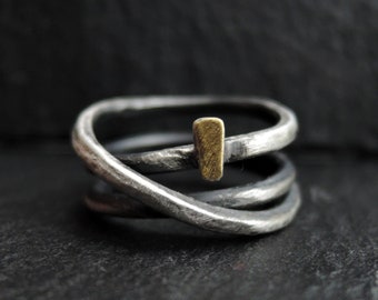 Silver and gold ring, mixed metal band, sterling silver 925 ring, unisex