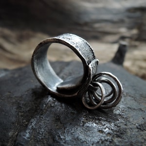 Silver ring, adjustable ring, oxidized silver band, raw silver ring