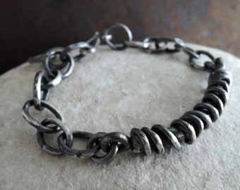 Heavy bracelet for man, men's oxidized sterling silver jewelry