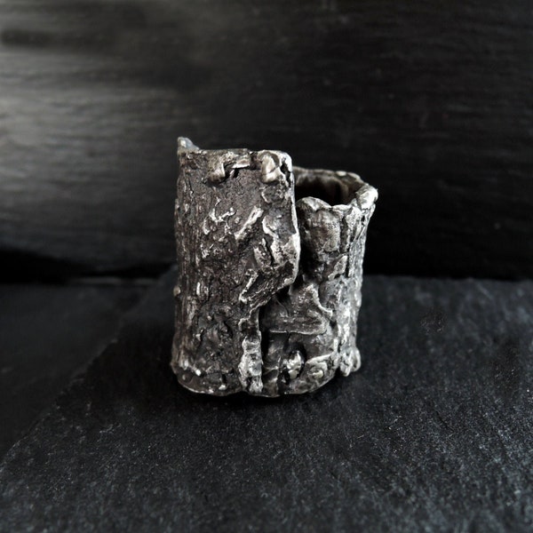 Wide ring, sterling silver 925 brutalist ring, raw silver ring,