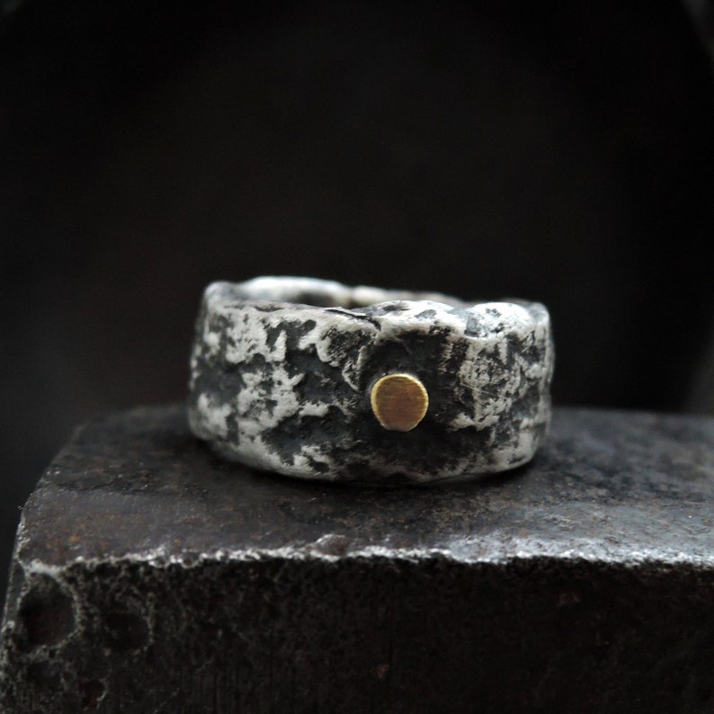 Men's ring silver and gold chunky ring Etsy