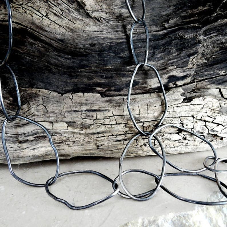 heavy chain necklace raw chain necklace raw silver necklace statement necklace, oxidized silver