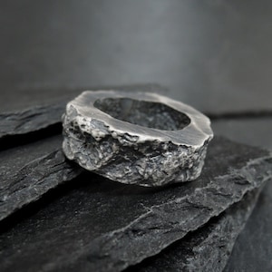 Oxidized Sterling Silver Brutalist Ring - Chunky Raw Silver Band