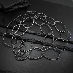 Silver oversize chain necklace, hammered sterling silver necklace, oxidized silver chain, modern solid silver 925