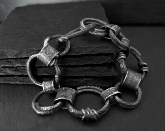 Brutalist heavy sterling silver bracelet, handmade oxidized silver jewelry