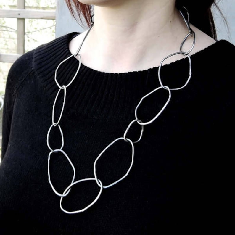 heavy chain necklace raw chain necklace raw silver necklace statement necklace, oxidized silver