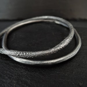 set of two bangles, statement silver bangles, oxidized silver bracelet, solid silver 925