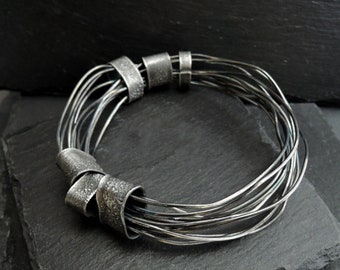 Oxidized sterling silver bracelet, dark silver bangle