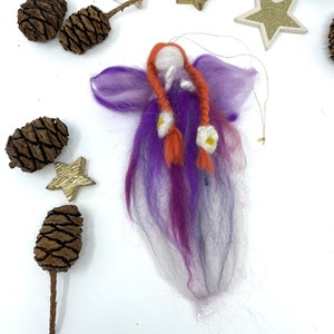 Handmade purple wool felted Fairy hanging decoration / Fairy Francesca with ginger braided hair / Waldorf Christmas ornament