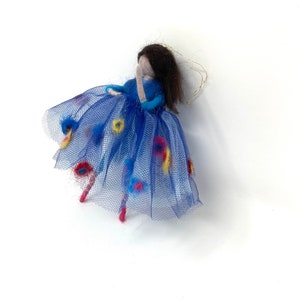Blue ballerina handmade wool felted hanging tree decoration / Royal blue ballerina in floral skirt